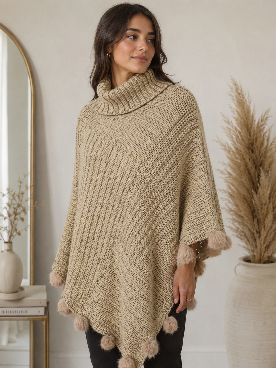 Diamond Pattern Wool Poncho