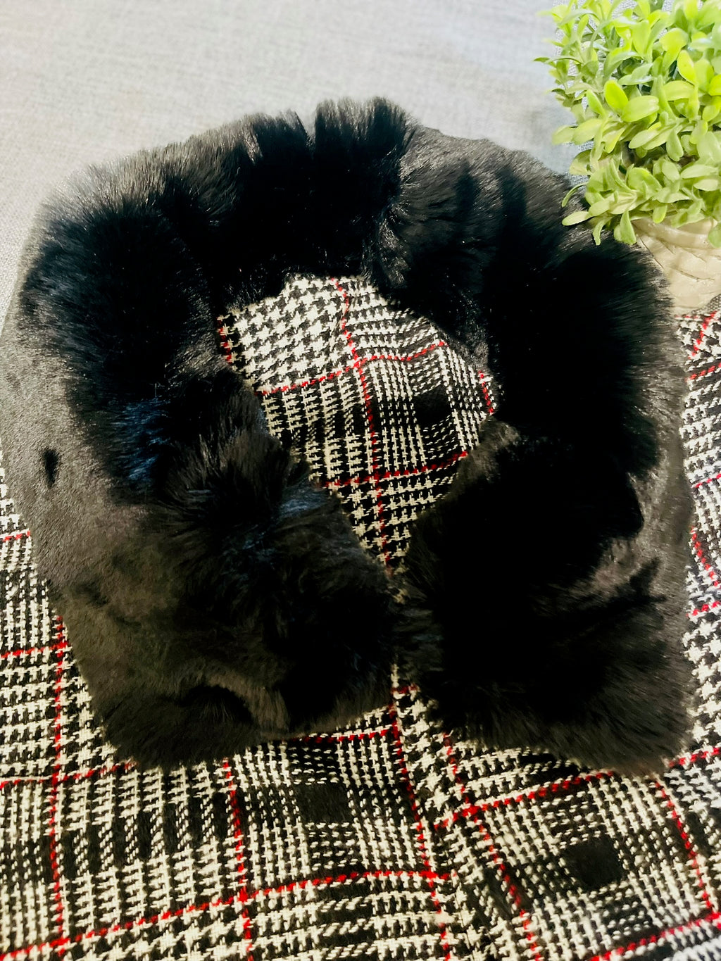 Plaid Fur Collar Wool Poncho