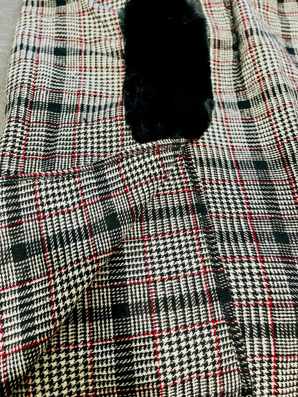 Plaid Fur Collar Wool Poncho