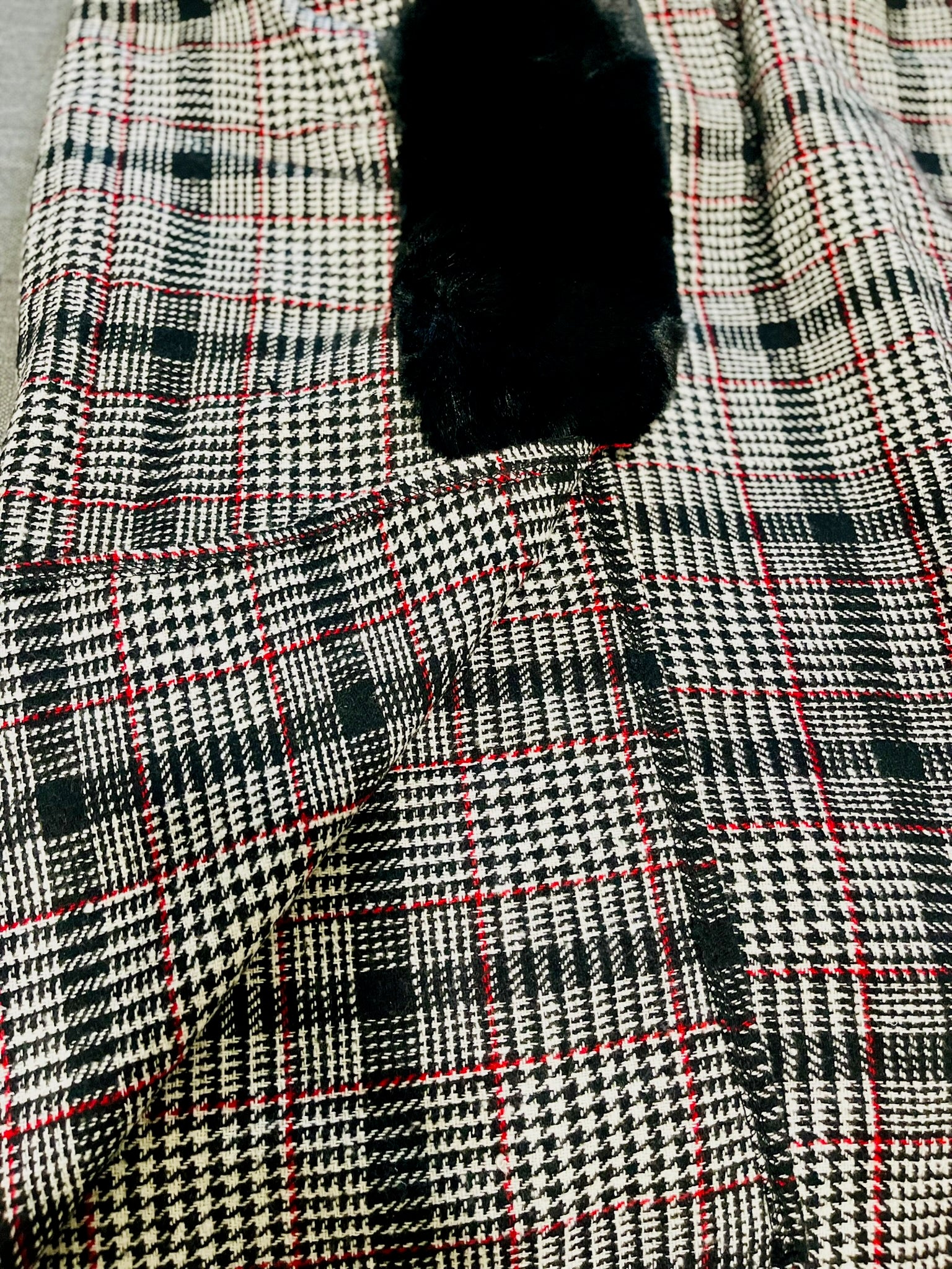 Plaid Fur Collar Wool Poncho
